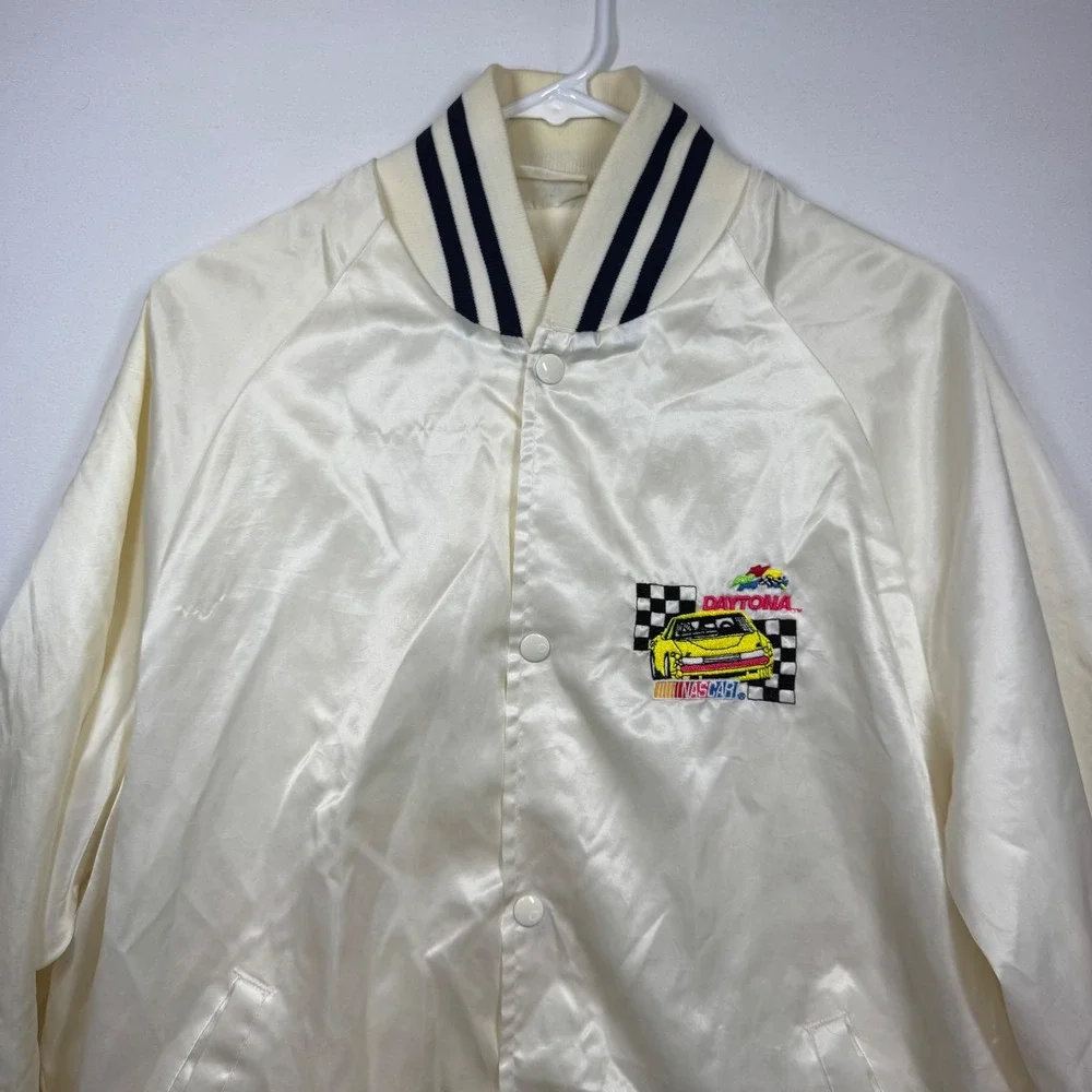 Vintage Daytona Nascar Racing Jacket Cream Satin Bomber Menswear Sz M/L‎
